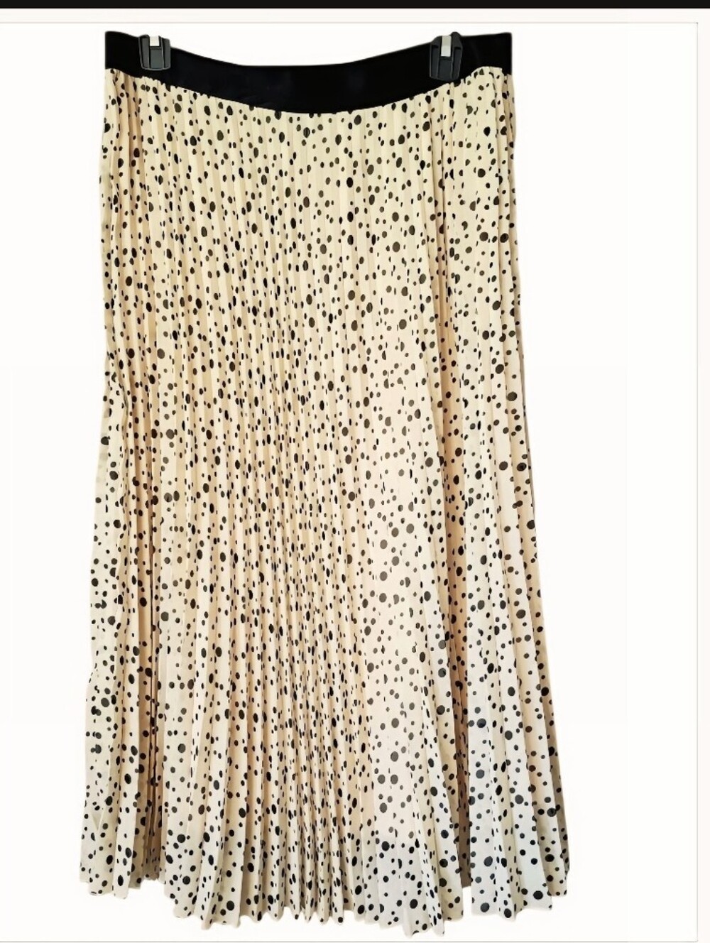 ❌️MARKDOWN!!! WD•NY Light Beige/Cream Black-Spotted Pleated MIDI Skirt (LARGE) - Picture 2 of 4